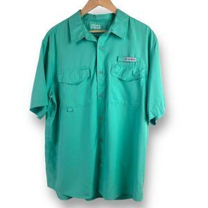Field & Stream Men's L Short Sleeve Button Front Fly Fishing Shirt Green Camping